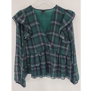 Torrid Plaid Preppy Ruffle Women Top Blouse Size 1X Tiered Peplum Academia